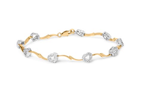 10k Two-Tone Gold 1/3 Cttw Diamond Pave Set Heart S-Link 7.25" Bracelet