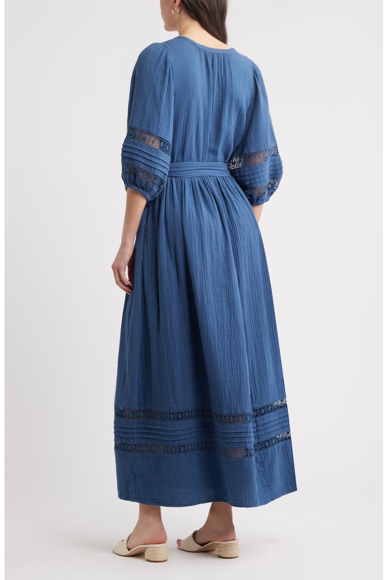 Belted Cotton Maxi Dress, Alternate, color, NAVY DENIM
