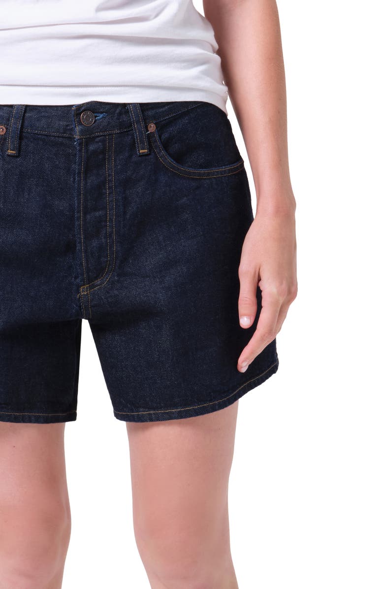 AGOLDE Leith High Waist Relaxed Long Denim Shorts, Alternate, color, Rinse Dk Basic Ind Rinse