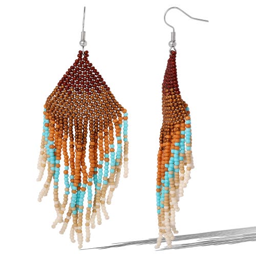 Jessica Simpson Beaded Fringe Earrings In Brown