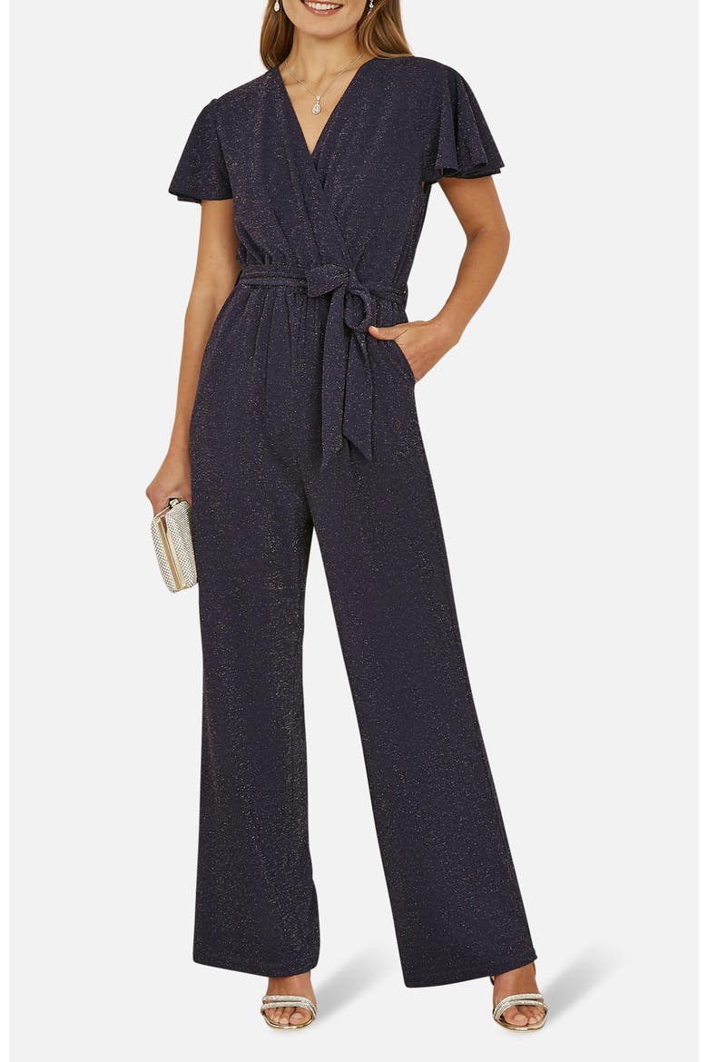 Sparkle Stretch Wrap Over Jumpsuit, Alternate, color, Navy