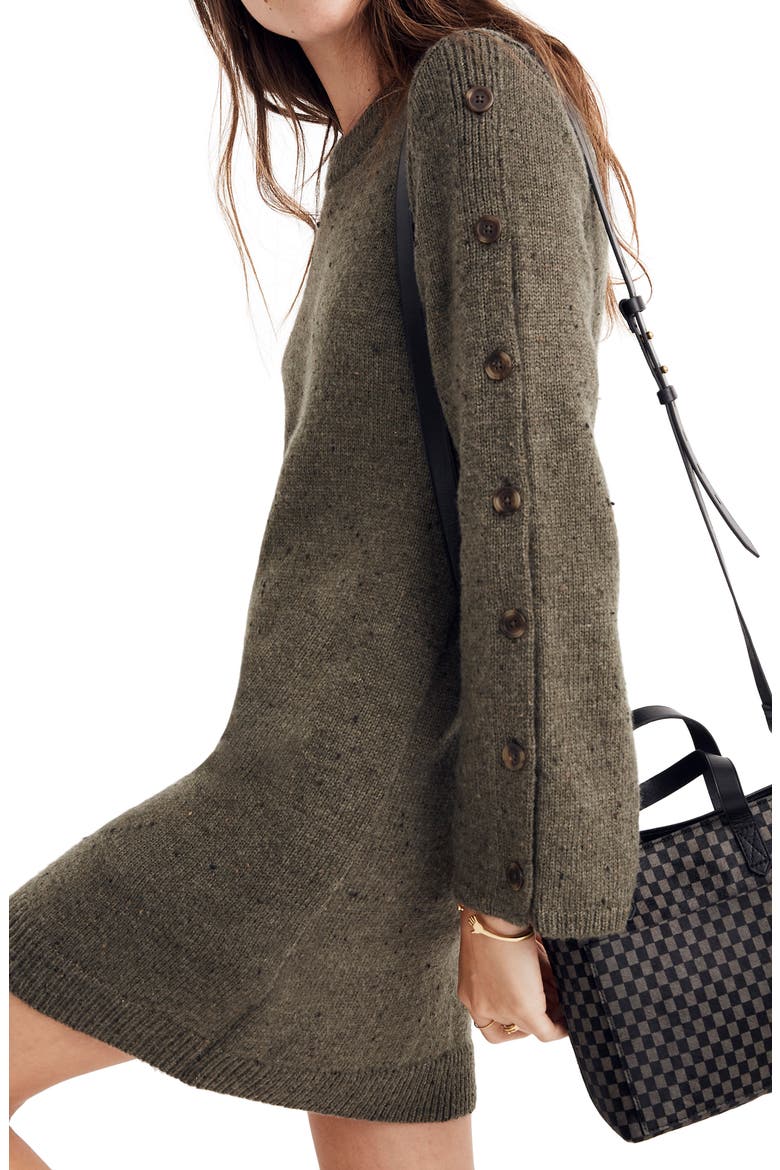 Donegal Button-Sleeve Sweater Dress, Alternate, color, DONEGAL FOREST