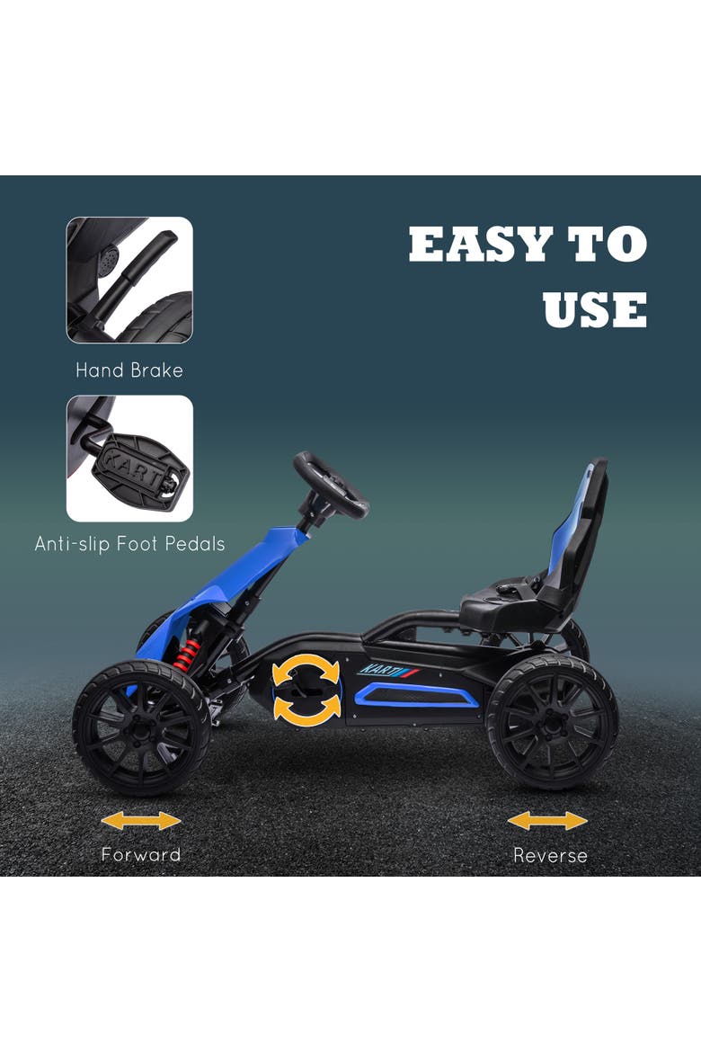 Kids Pedal Go Kart with Adjustable Seat Swing Axle Handbrake EVA Wheels, Alternate, color, Blue