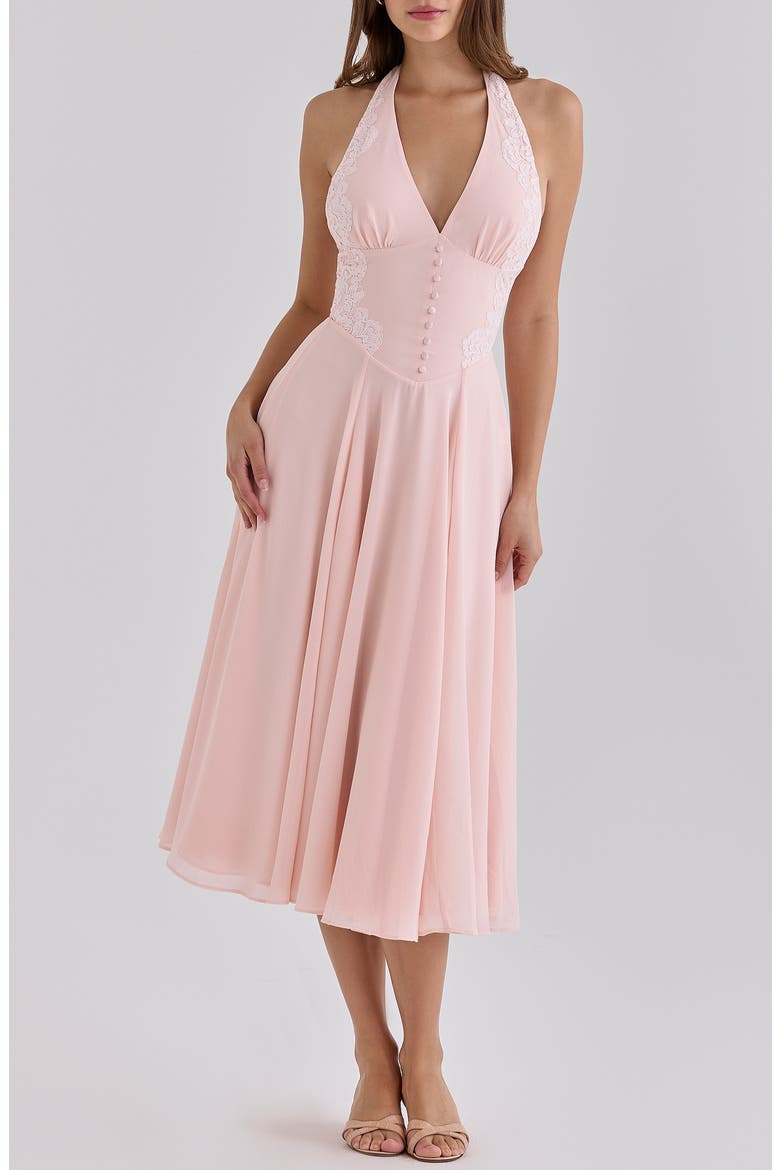 Coco Pink Georgette Lace Fit & Flare Midi Dress, Alternate, color, PINK