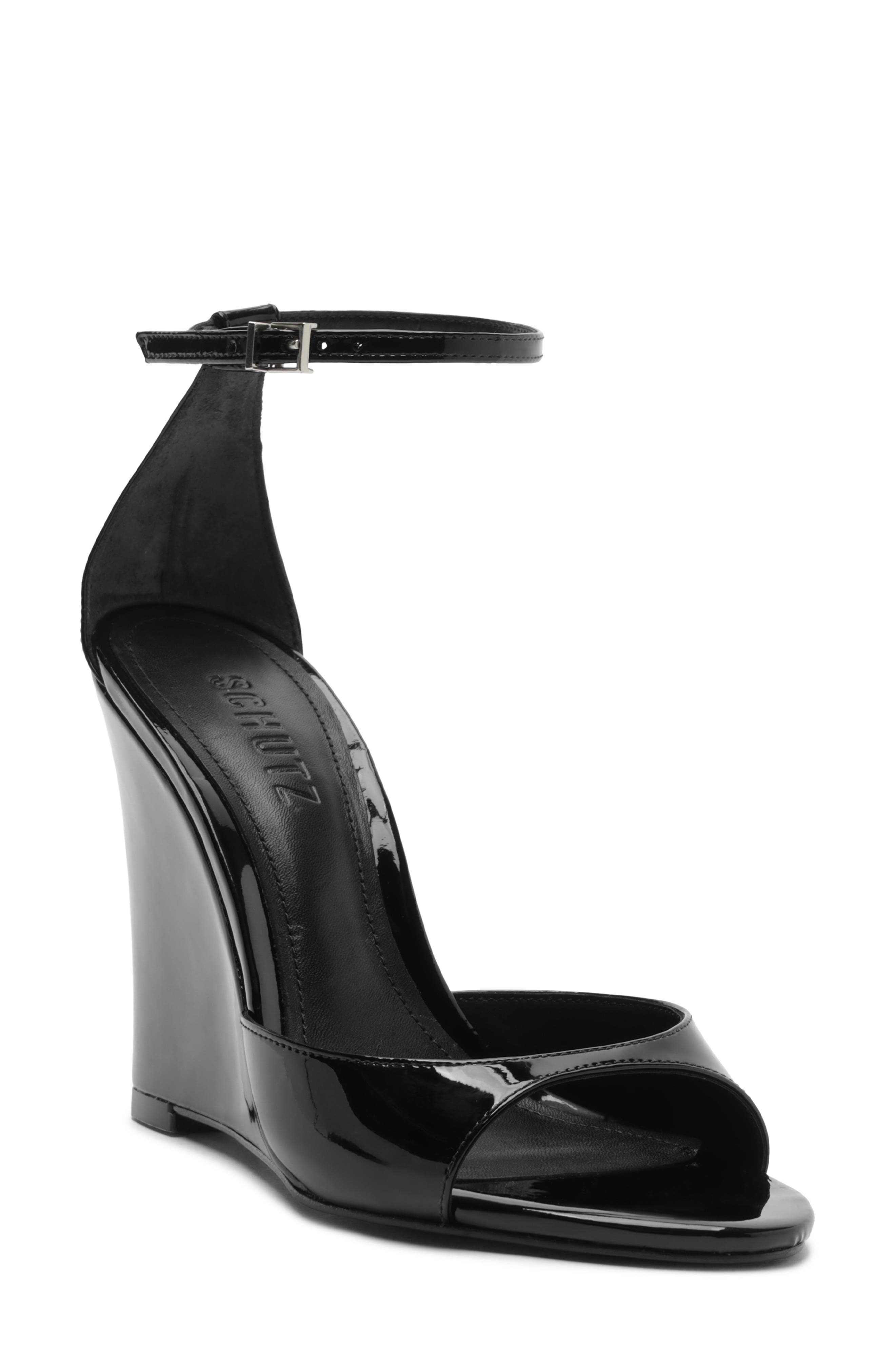 Schutz Scarlett Wedge Ankle Strap Sandal, Main, color, Black