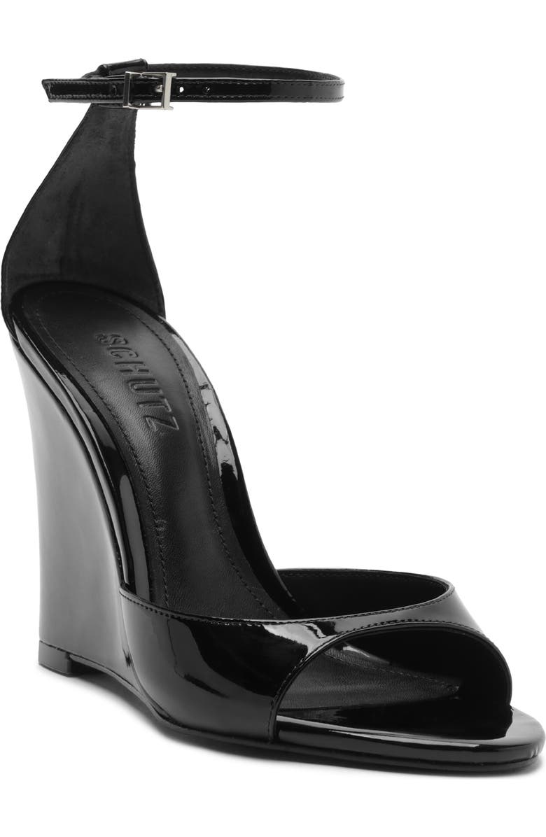 Schutz Scarlett Wedge Ankle Strap Sandal, Main, color, Black