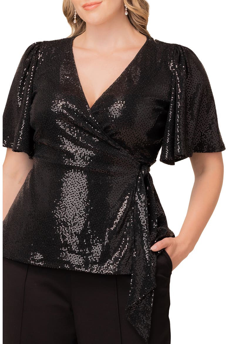 Shimmerying Sequin Wrap Top, Alternate, color, ONYX