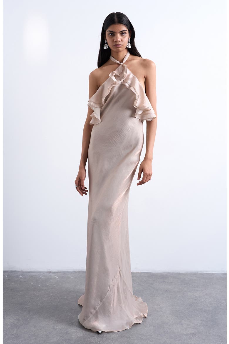 ruffled satin maxi dress Adrianna Satin Ruffle Maxi Dress