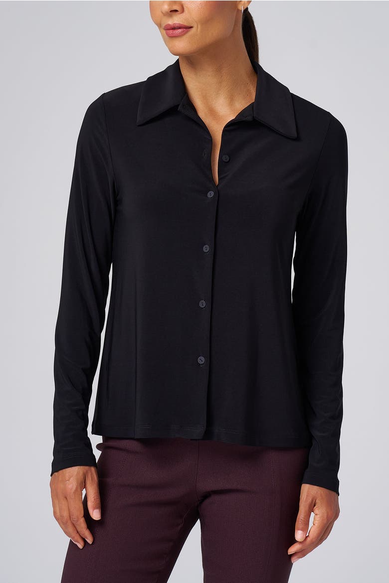 Luxe Stretch Jersey Button-Up, Alternate, color, Black