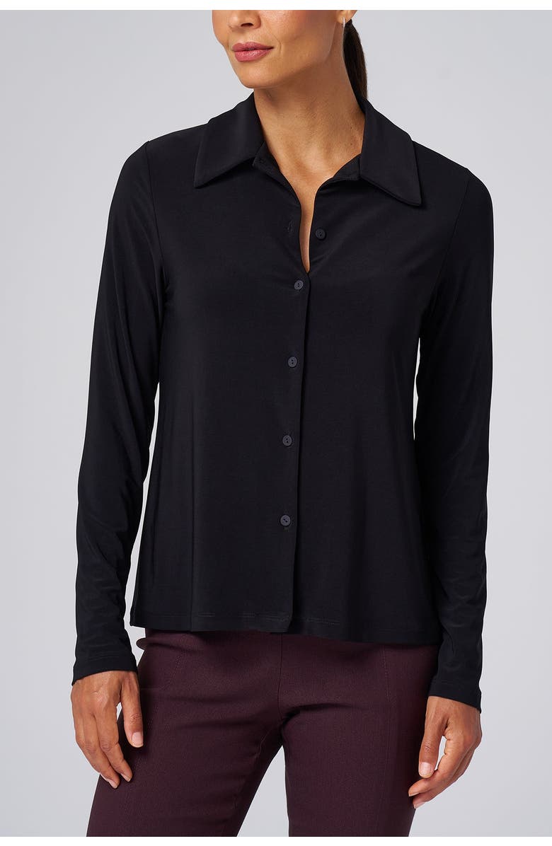 Franne Golde Luxe Stretch Jersey Button-Up, Alternate, color, Black