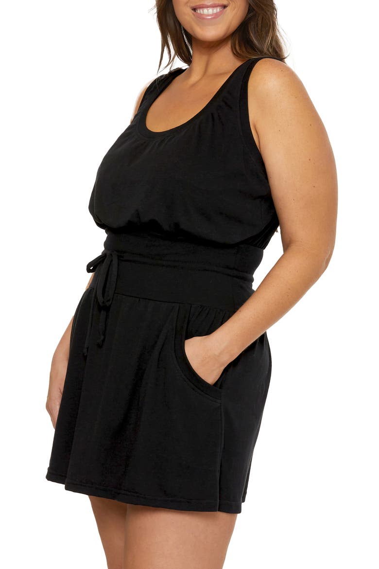 Beach Date Tie Waist Cover-Up Minidress, Alternate, color, BLACK
