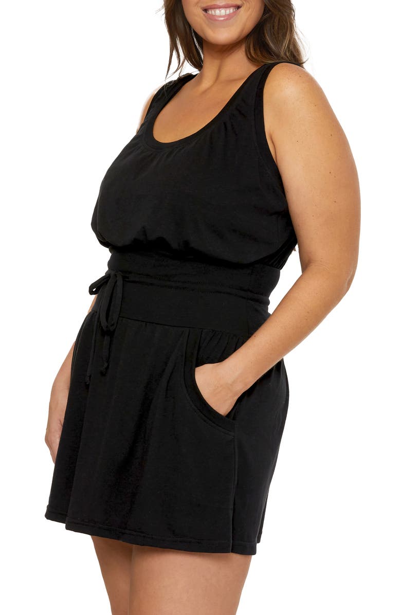 Becca Etc. Beach Date Tie Waist Cover-Up Minidress, Alternate, color, Black