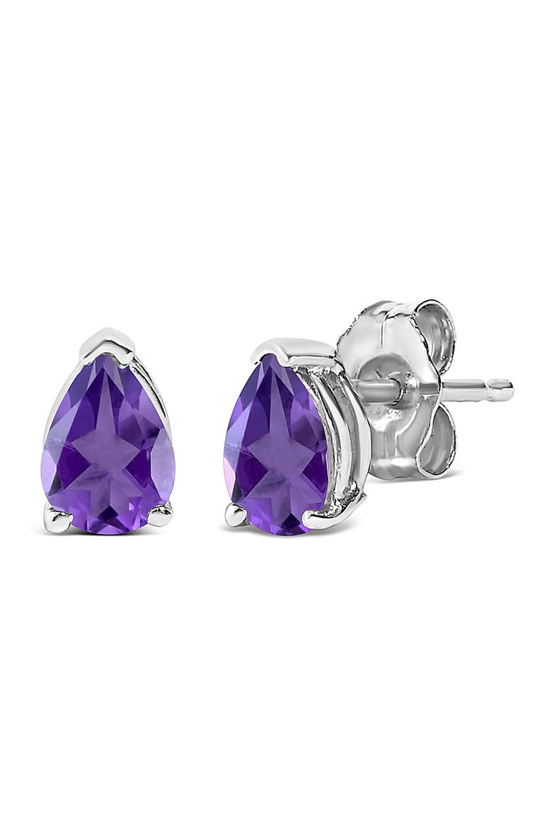 14K Gold 6x4MM Pear Shaped Gemstone Solitaire Stud Earrings, Alternate, color, Purple Amethyst | White