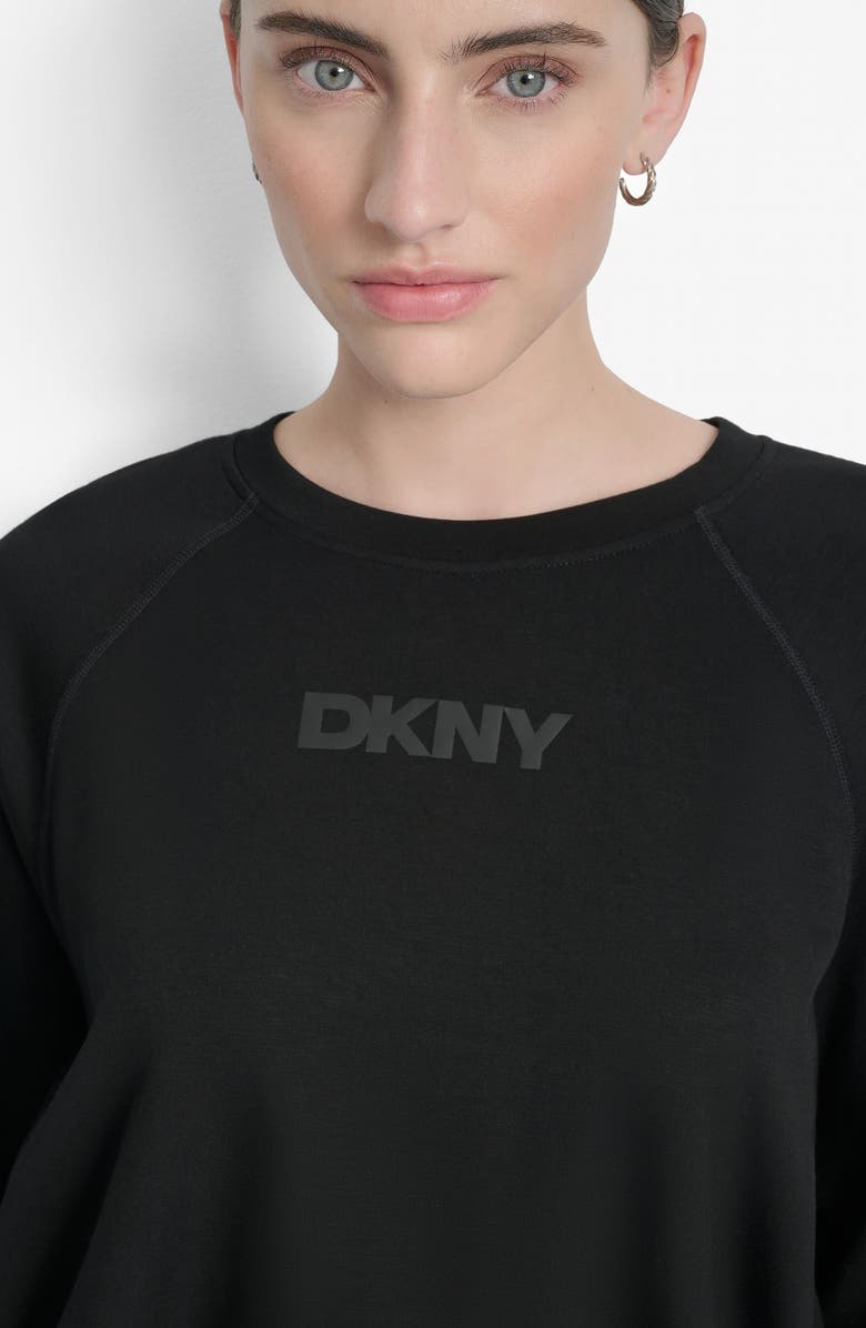 DKNY Bungee Hem Crewneck Crop Sweatshirt, Alternate, color, Black