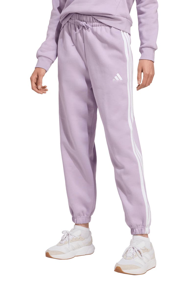 3-Stripes Fleece Sweatpants, Alternate, color, POWDER PLUM/ WHITE
