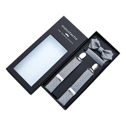 Moustache Dotted Suspenders Set In Silver