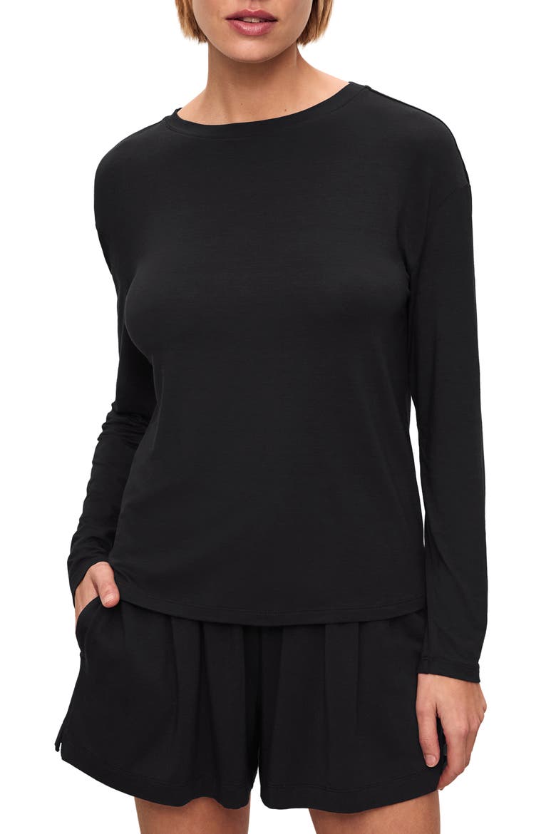 Gisele Stretch Modal Pajama Top, Main, color, BLACK