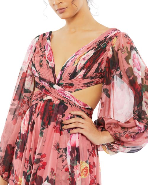 Mac Duggal Floral Cutout Open Back Blouson Sleeve Dress
