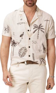 John Varvatos Beeston Embroidered Jungle Icons Knit Camp Shirt