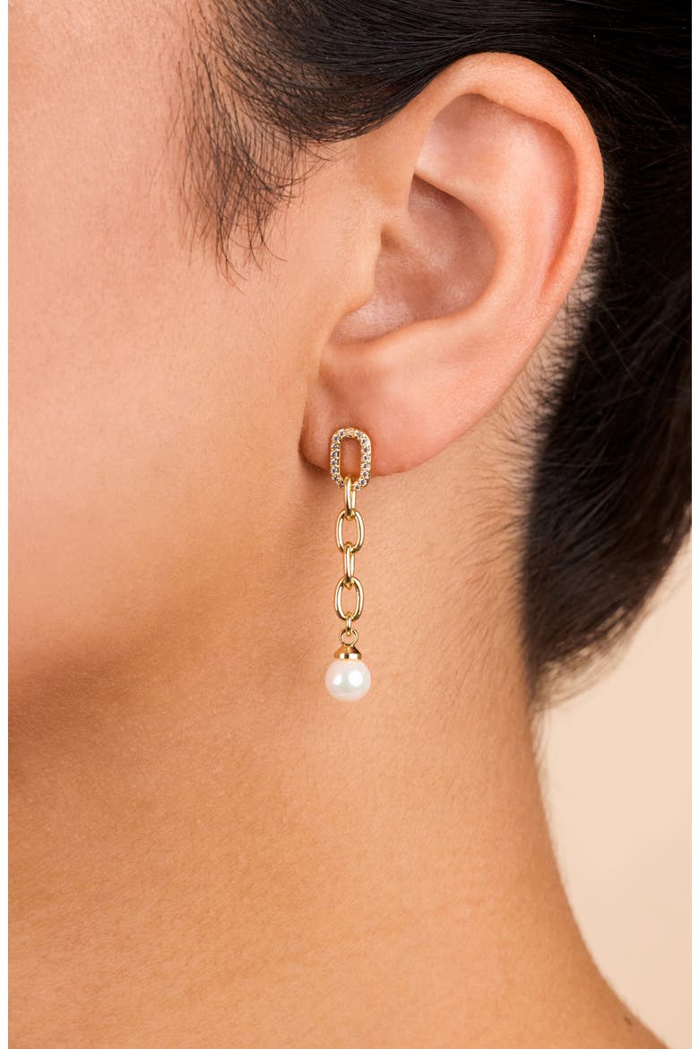Daphne Cubic Zirconia & Faux Pearl Chain Drop Earrings, Alternate, color, GOLD