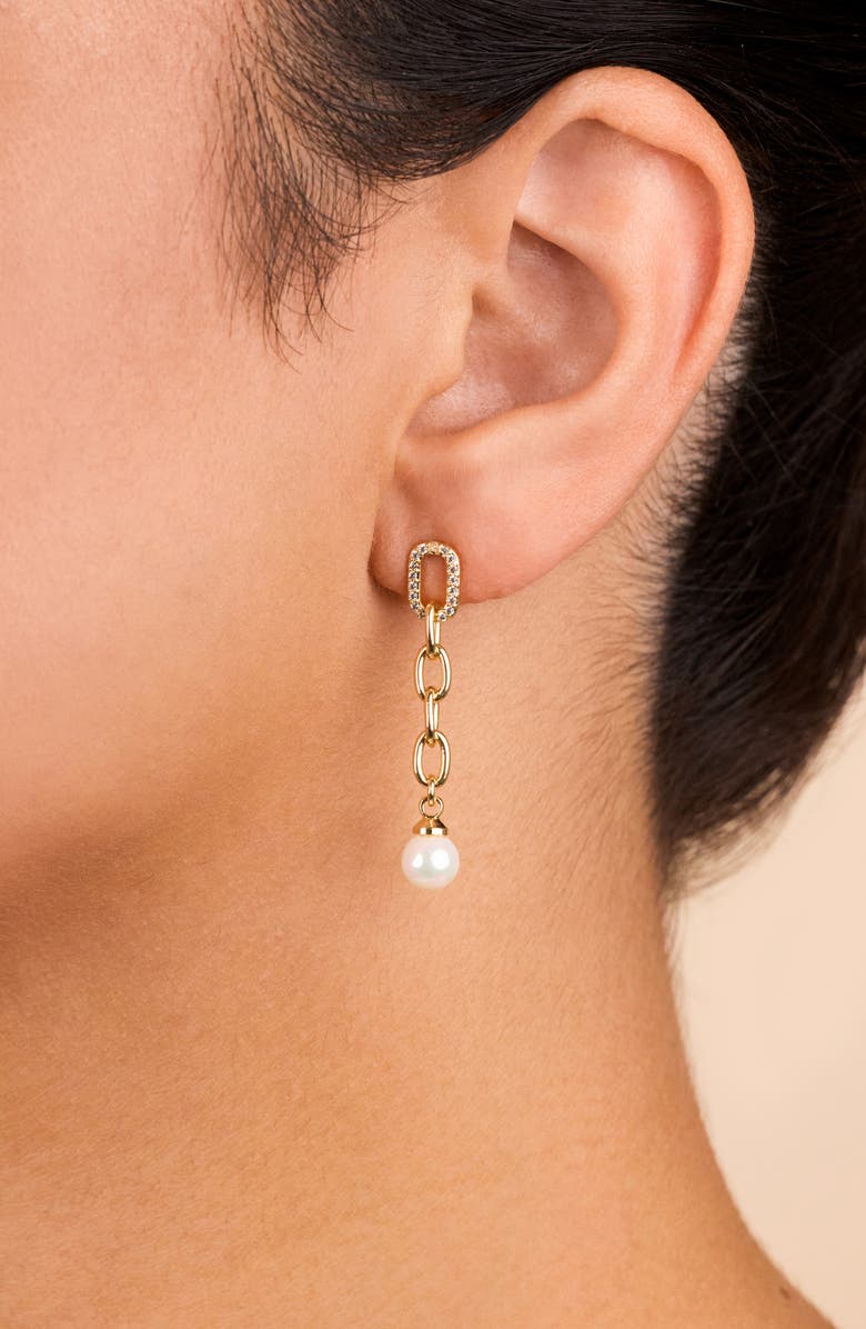 Sterling Forever Daphne Cubic Zirconia & Faux Pearl Chain Drop Earrings, Alternate, color, 