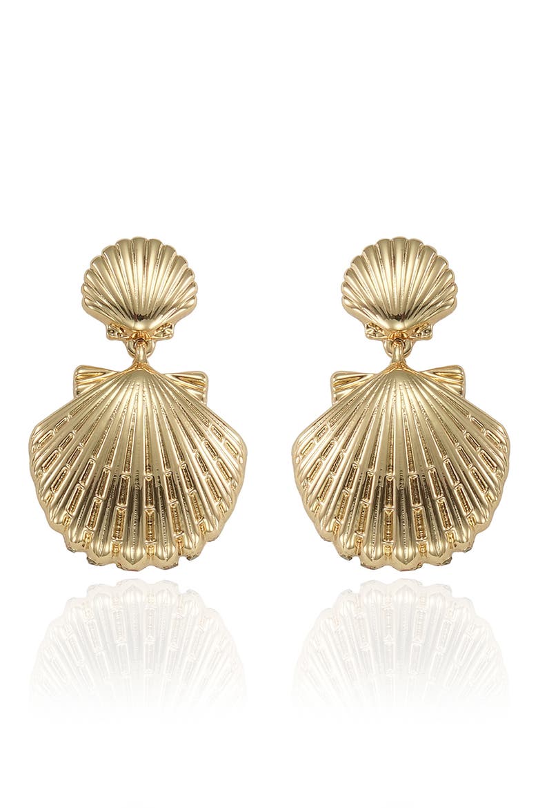 Double Scallop Shell Drop Earrings, Alternate, color, GOLD
