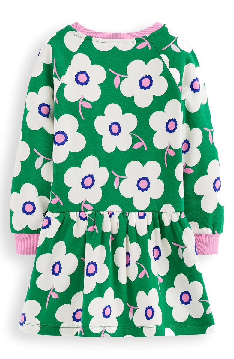 Mini Boden Kids' Floral Long Sleeve Sweatshirt Dress, Alternate, color, Rich Emerald Giant Daisy