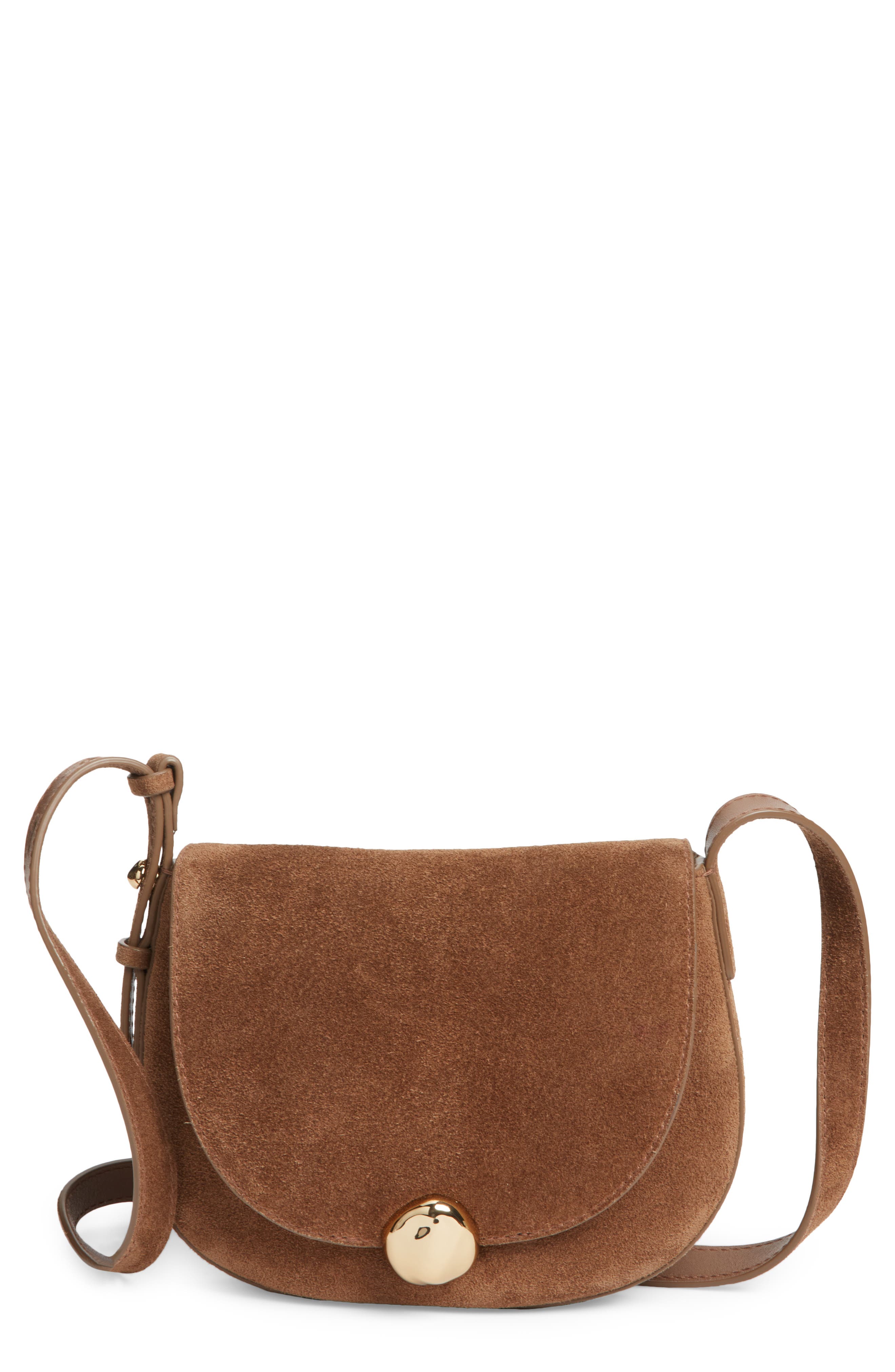 The Dakota Suede Saddle Crossbody Bag, Main, color, LIGHT UMBER