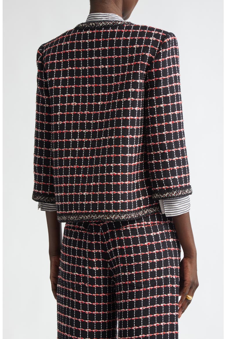 Windowpane Check Mixed Media Crop Jacket, Alternate, color, BLACK/ HAUTE RED/ PEARL MULTI