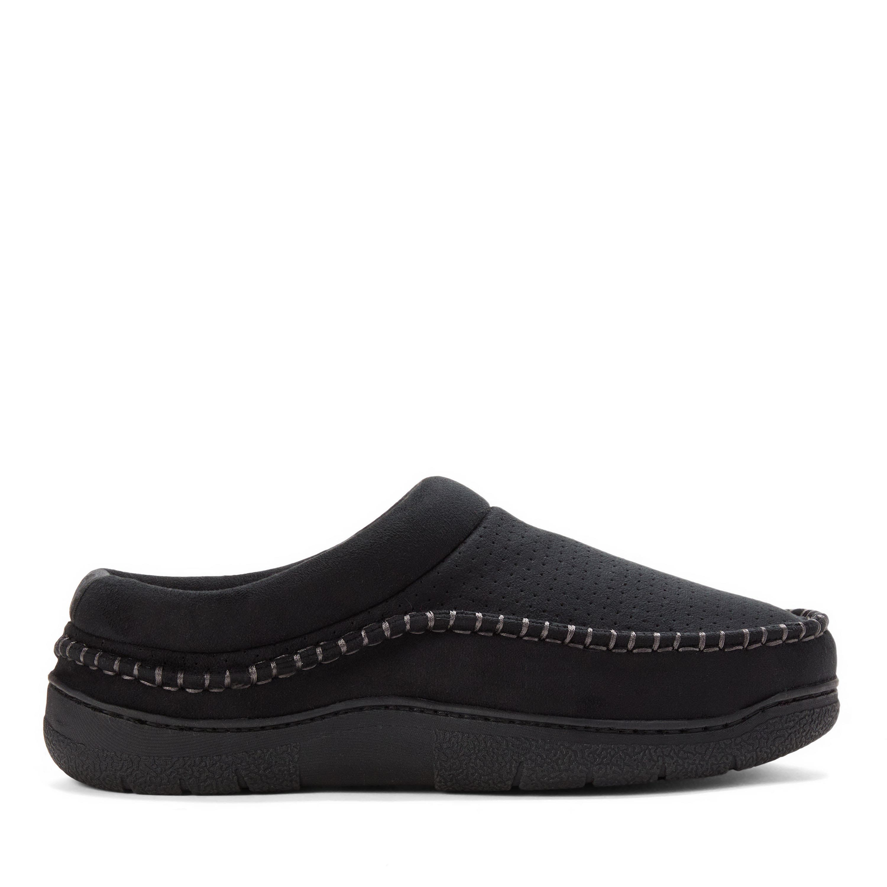 DEARFOAMS Thompson Moccasin Toe Clog Slipper, Alternate, color, Black Solid