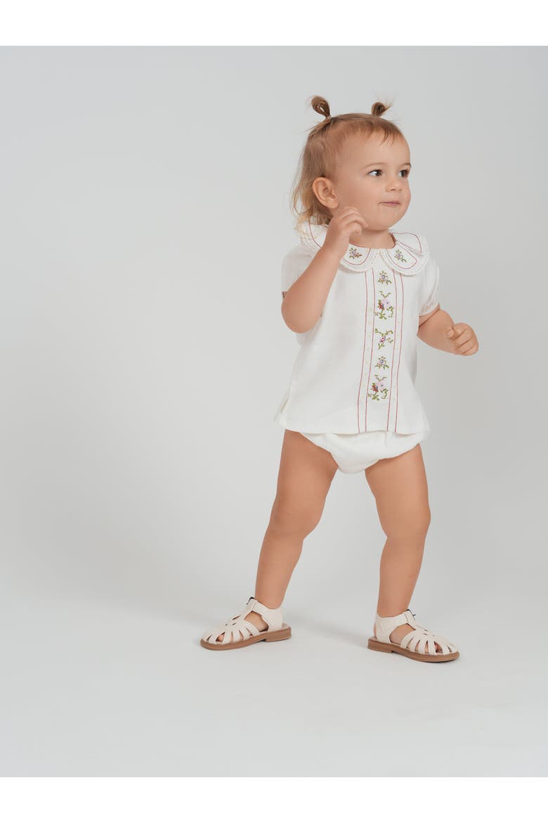 Embroidered Linen Cotton 2 Piece Top and Bloomer Set, Alternate, color, Ivory