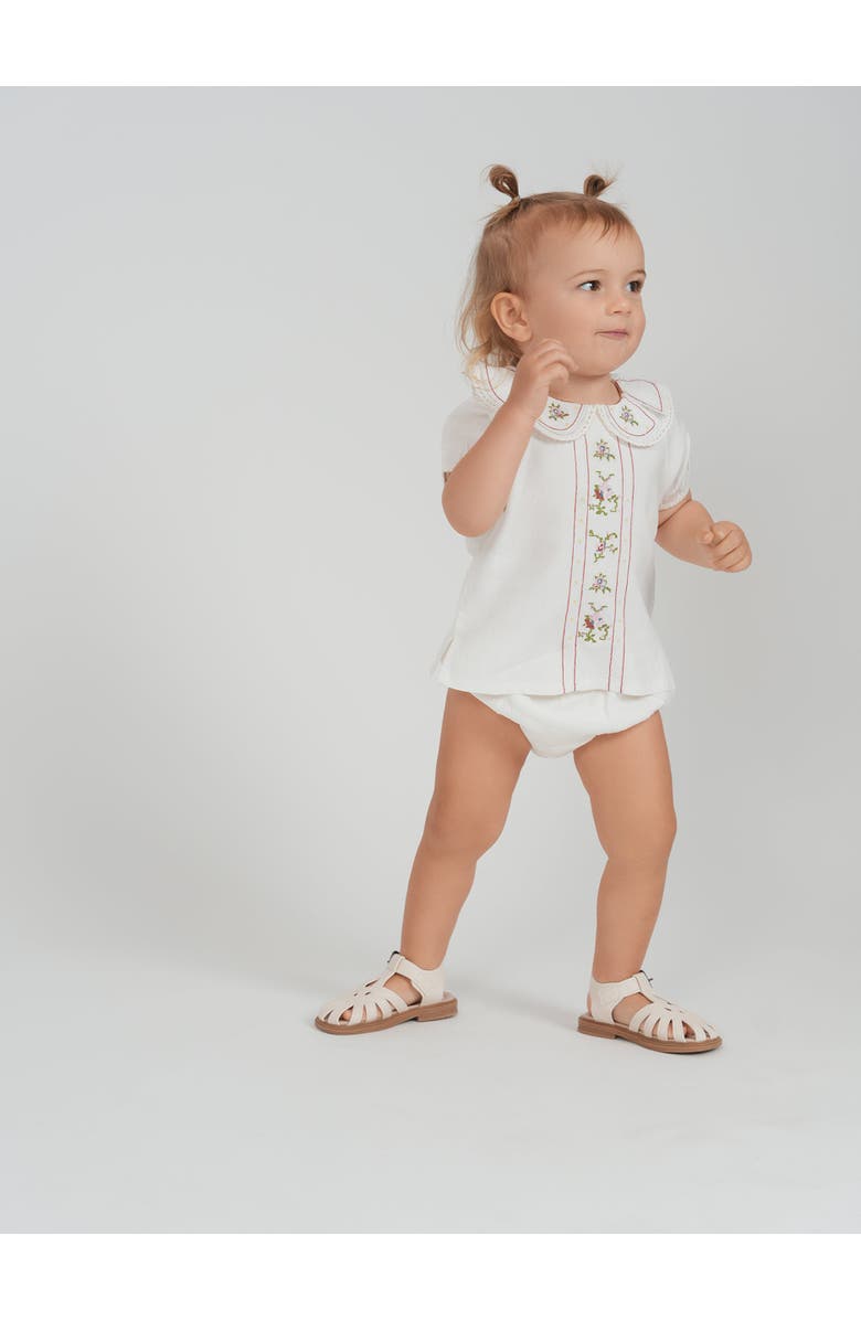 Space Grey Embroidered Linen Cotton 2 Piece Top and Bloomer Set, Alternate, color, Ivory
