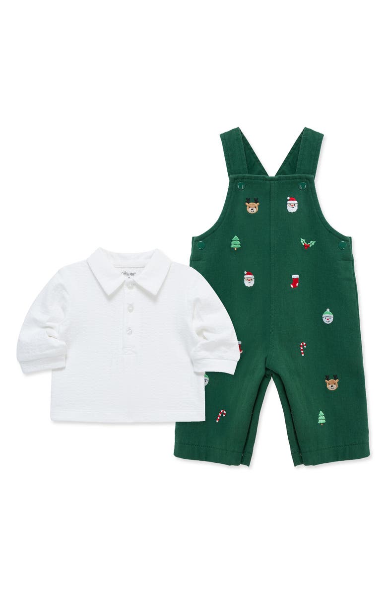 Little Me Merry Top & Overalls Set, Alternate, color, Green