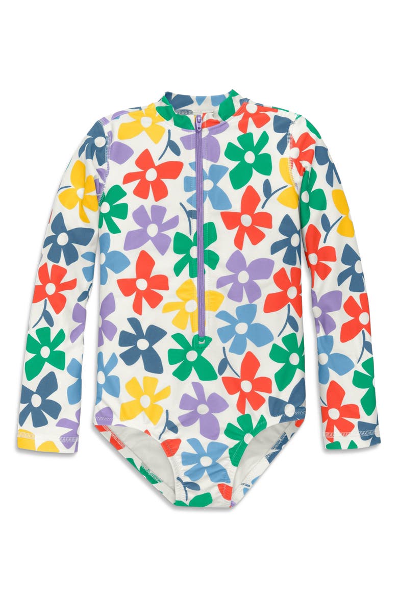Kids Long Sleeve One-Piece Rash Guard, Alternate, color, Multi Spring Blooms