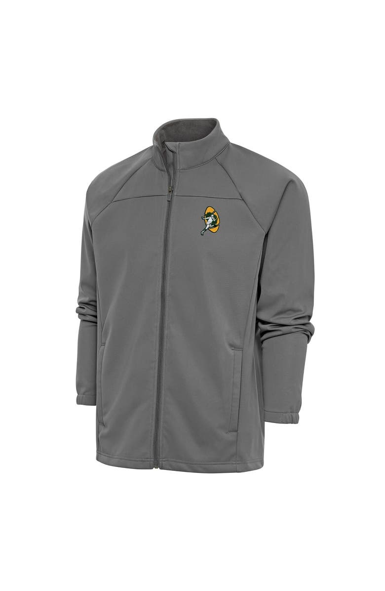 ANTIGUA Men's Antigua Steel Green Bay Packers Team Logo Throwback Links Full-Zip Golf Jacket, Main, color,