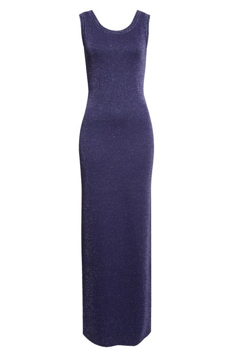 Metallic Double Faced Knit Column Gown
