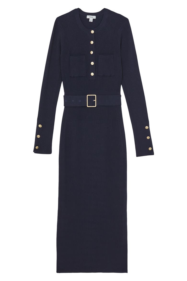 Willa Belted Long Sleeve Maxi Dress, Alternate, color, NAVY