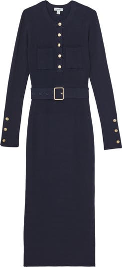 【海外限定】REISSワンピース☆Navy Mabel Long-Sleeve Belted M Reiss Long-Sleeve Belted Midi Dress in Navy - REISS