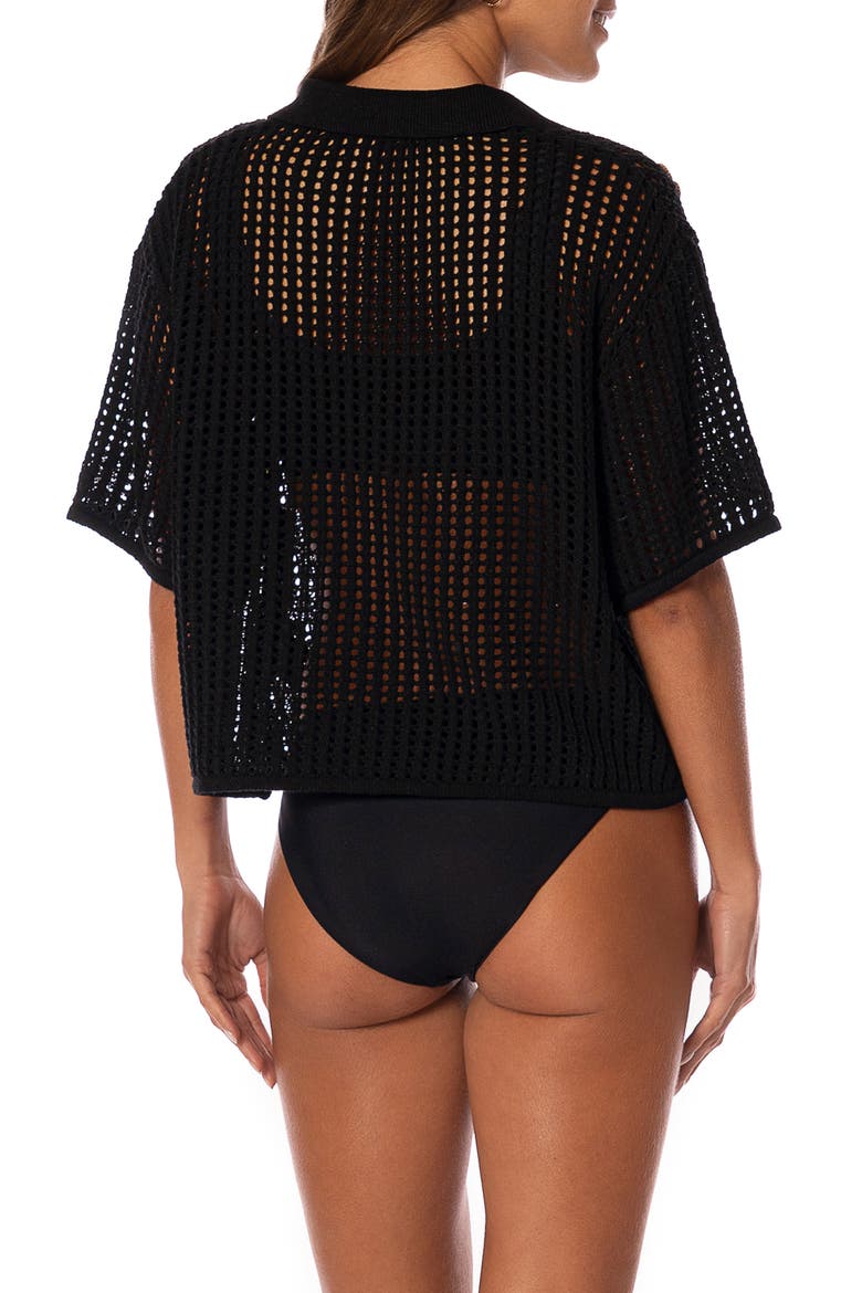 Canva Open Stitch Cover-Up Button-Up Shirt, Alternate, color, BLACK