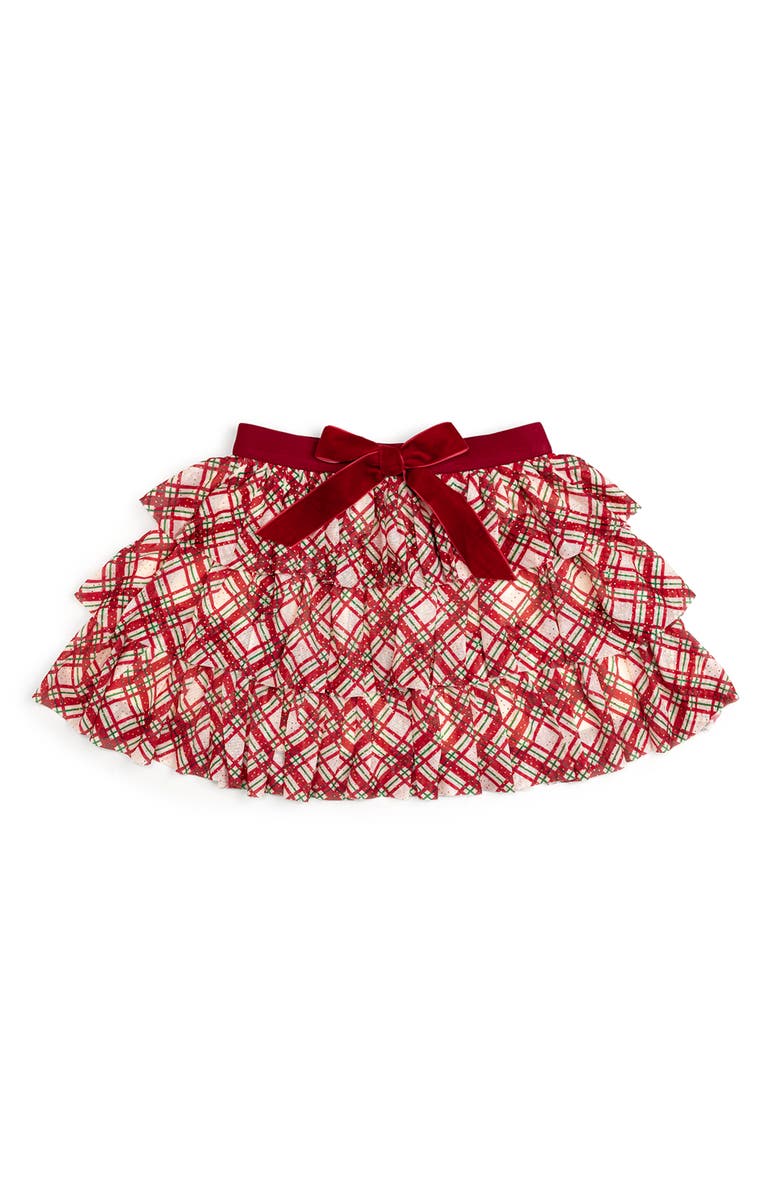 Sweet Wink Christmas Plaid Bow Tiered Tutu, Main, color, Red