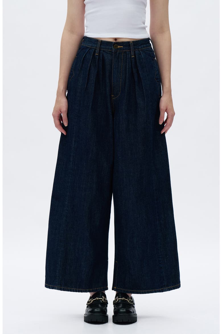 Pleated Super High Waist Ankle Wide Leg Jeans, Main, color, RINSE WASH