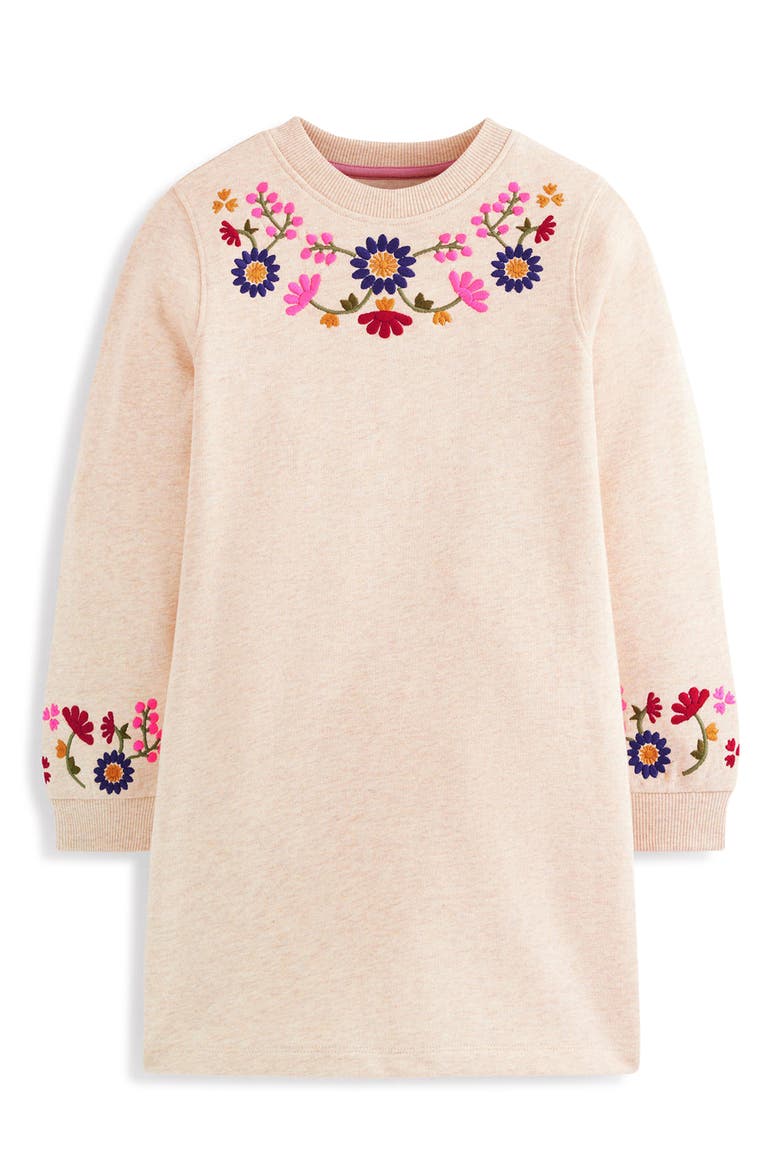 Kids' Ida Embroidered Sweatshirt Dress, Main, color, OATMEAL FLORAL EMBROIDERY
