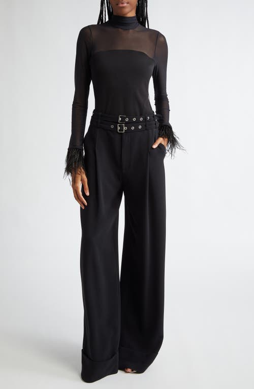 Cinq À Sept Shantel Sheer Mesh Long-sleeve Turtleneck Top In Black