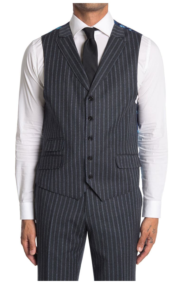 English Laundry Dark Grey Stripe Two Button Notch Lapel Wool Slim Fit 3-Piece Suit, Alternate, color, 