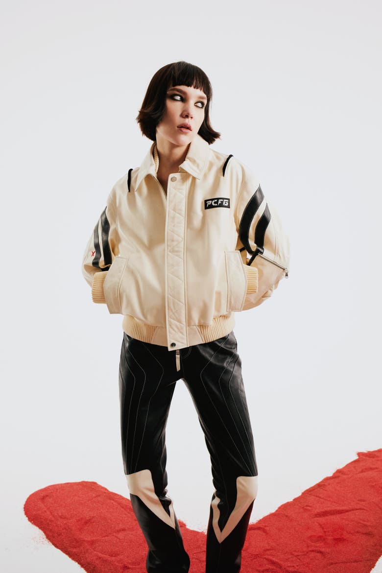 Boomerang Biker Leather Jacket, Alternate, color, Beige