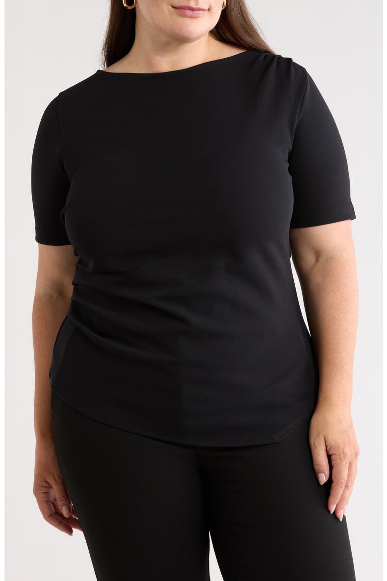 Asymmetrical Gathered T-shirt, Main, color, BLACK