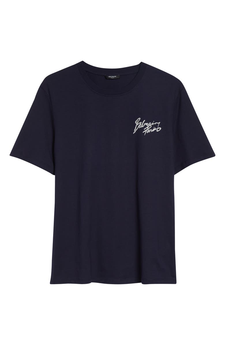 Balmain Paris Print Cotton T-Shirt, Main, color, Siv Navy/ White