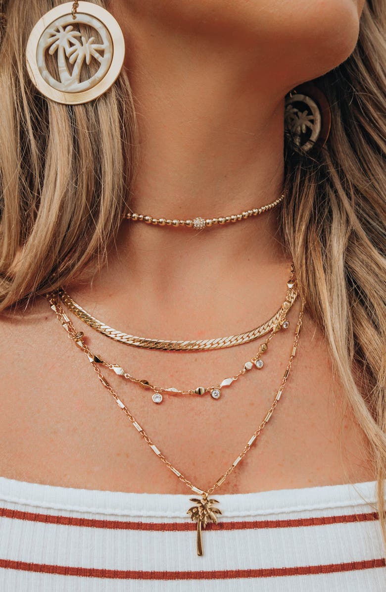 Ettika Palm Pendant Multistrand Necklace, Alternate, color, Gold