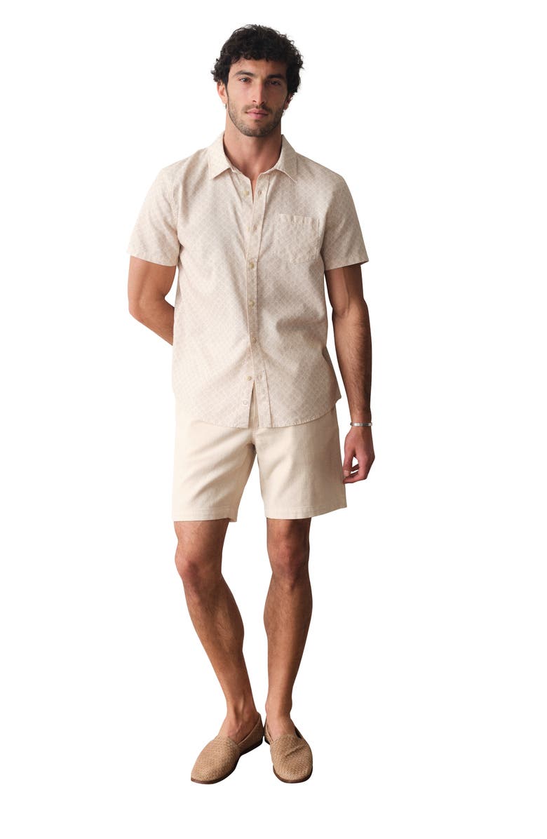 Marine Layer Better Than Short Sleeve Button-Up Shirt, Alternate, color, Cream Diamond Print