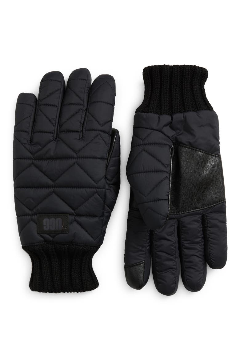 Quilted Gloves, Main, color, BLACK